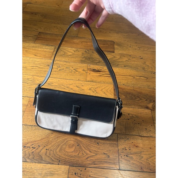 Coach Handbags - Y2K Coach Shoulder Bag Black Pink Leather Canvas Two Tone Buckle Flap